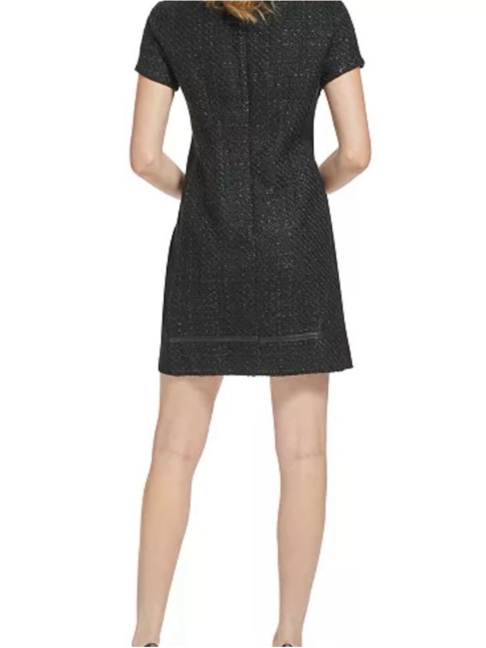 Karl Lagerfeld Black Tweed Sheath Dress with White Collar and Satin Bow - Picture 3 of 11
